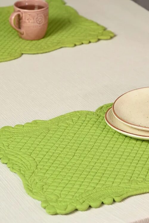 Green Quilted Solid Cotton Table Mats (Set of 2)