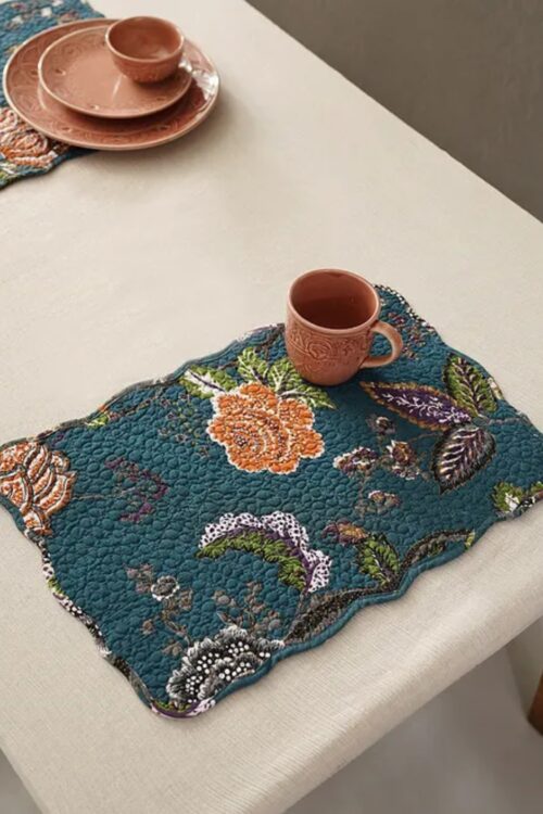 Navy Blue Floral Printed Place Mats (Set of 2)