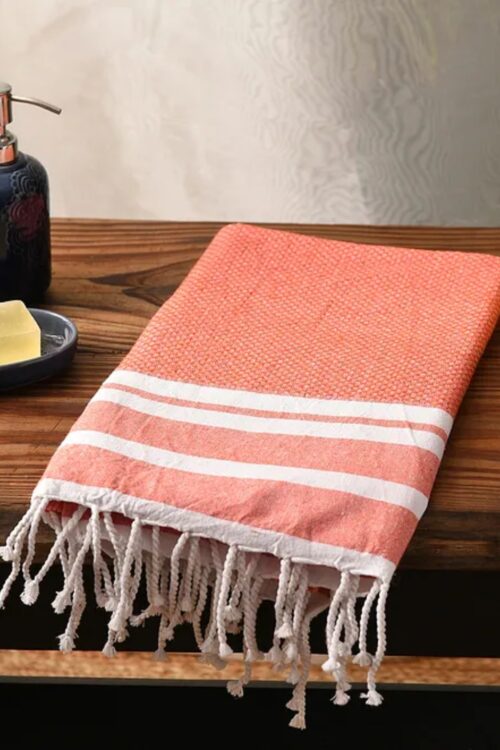 Orange Handwoven Cotton Bath Towel