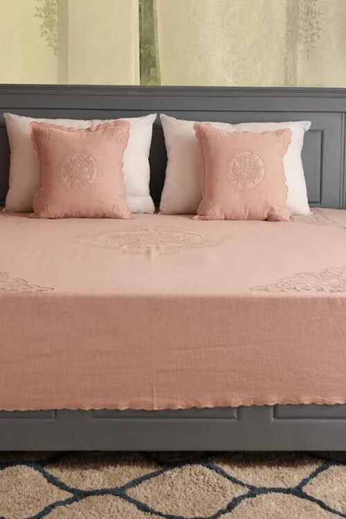 Pink Lucknawi Cutwork Bed Cover (Set of 3)