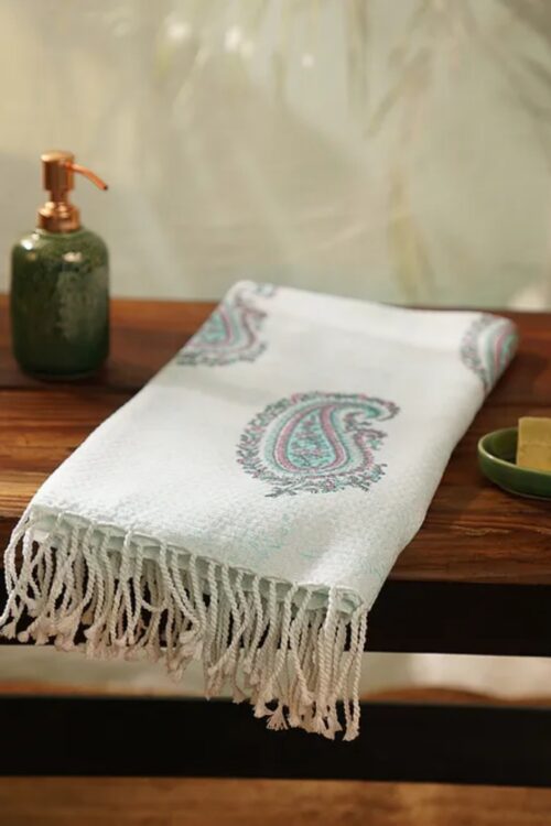 Blue Paiseley Handblock Printed Cotton Towel